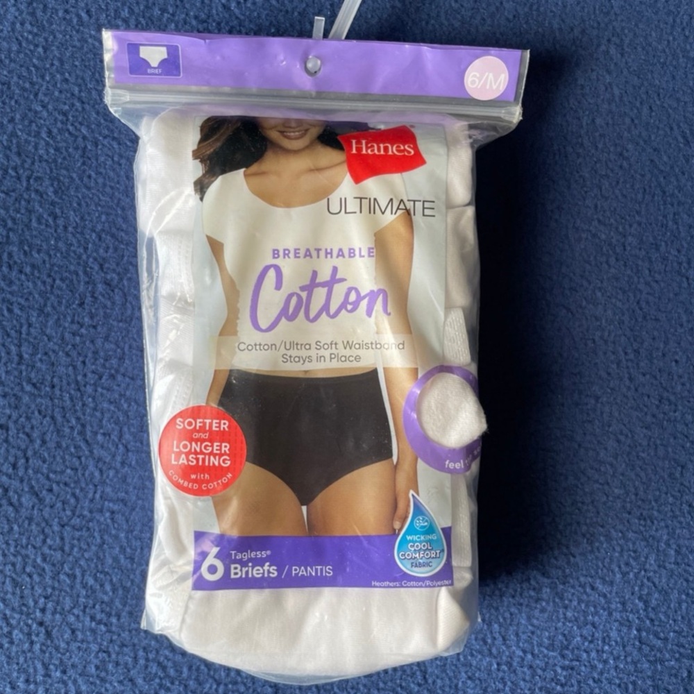 NIP Six pack Hanes Ultimate Breathable Cotton tagless briefs, 6/M